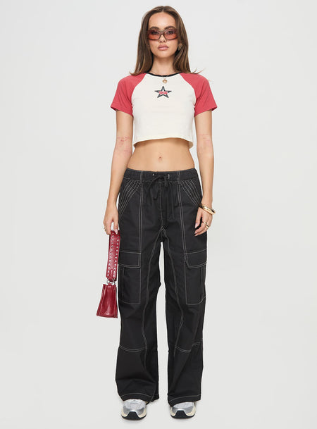 Lilly Black Straight Fit High Waist Cargo Pants