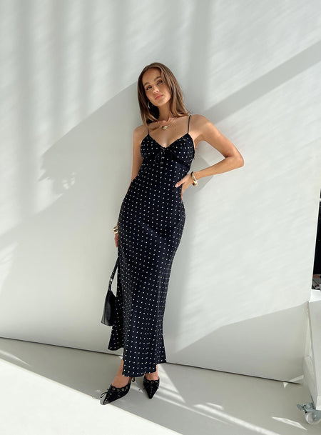 Shop Formal Dress - Emily Maxi Dress Black Polka Dot featured image