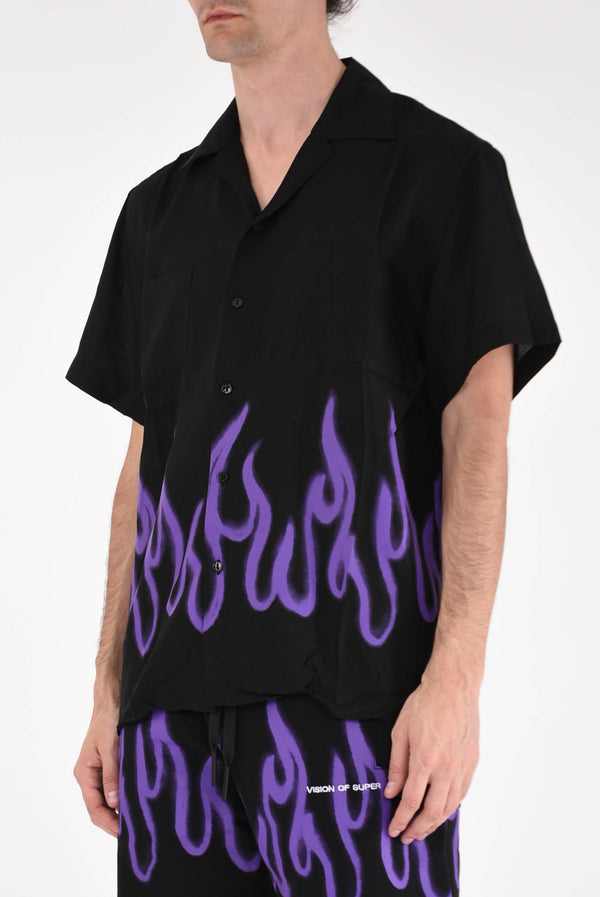 VISION OF SUPER Camicia with purple spray flames
