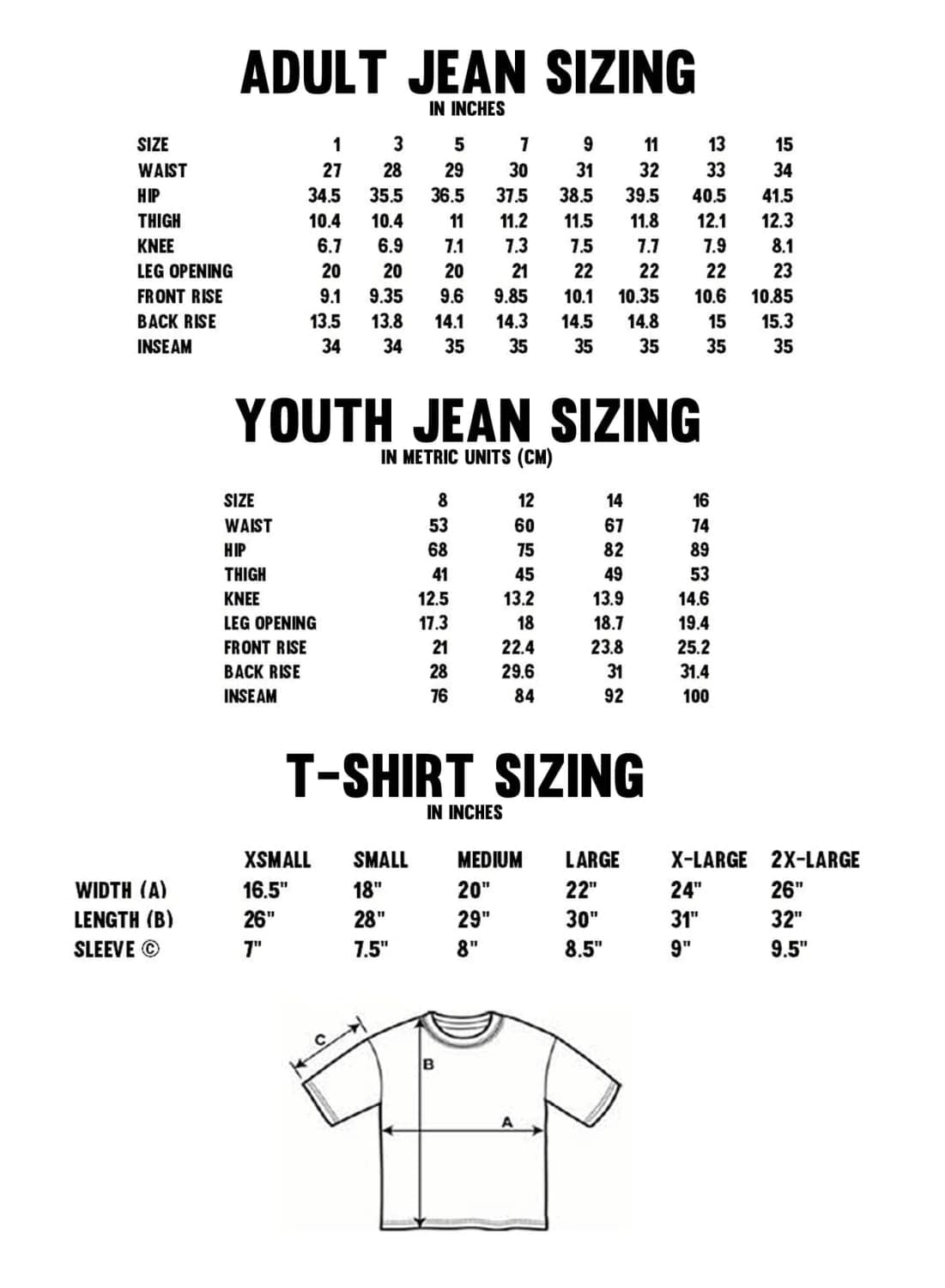 Size Chart % - Zenith Nutrition