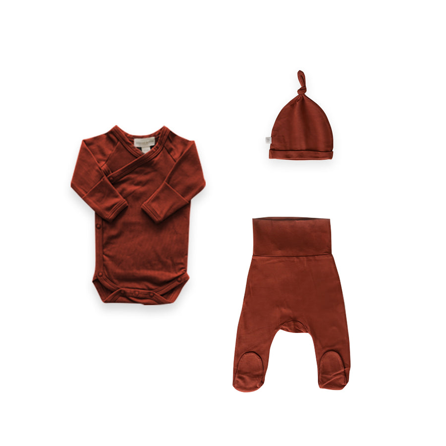 Long Sleeve Wrap Onesie + High Belly Pant + Hat | Gingerbread