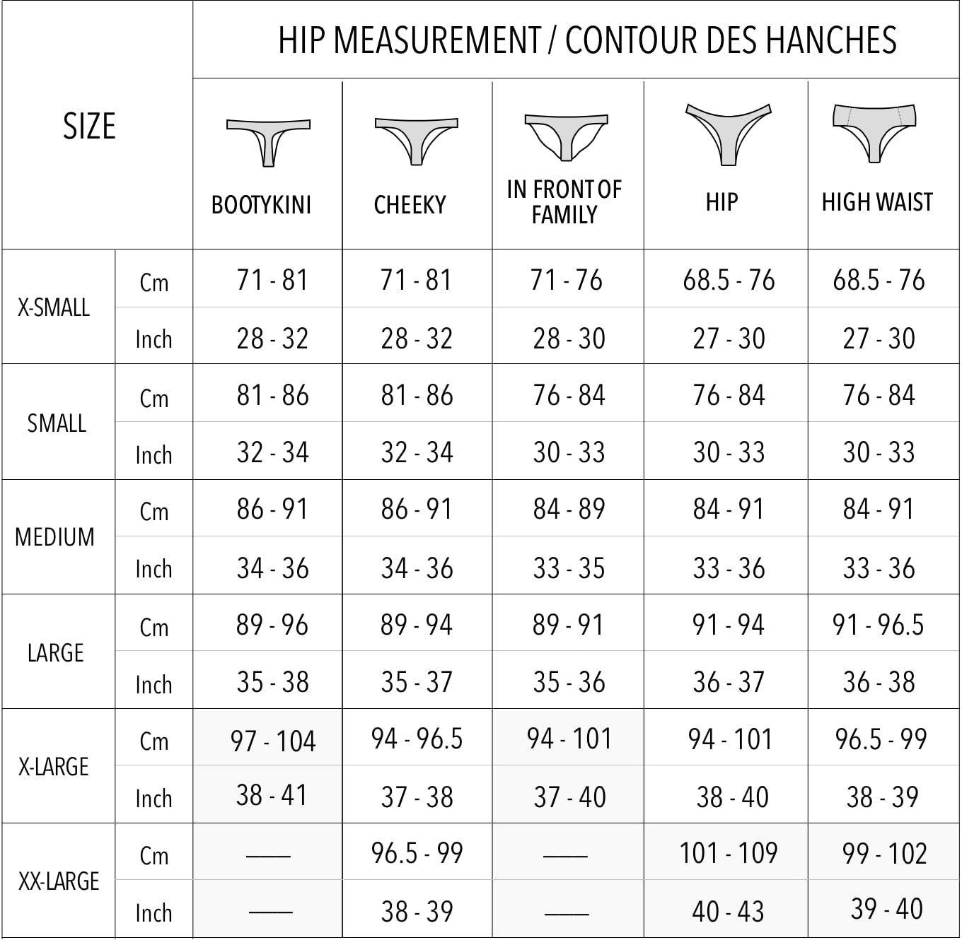 Bottom Size Chart