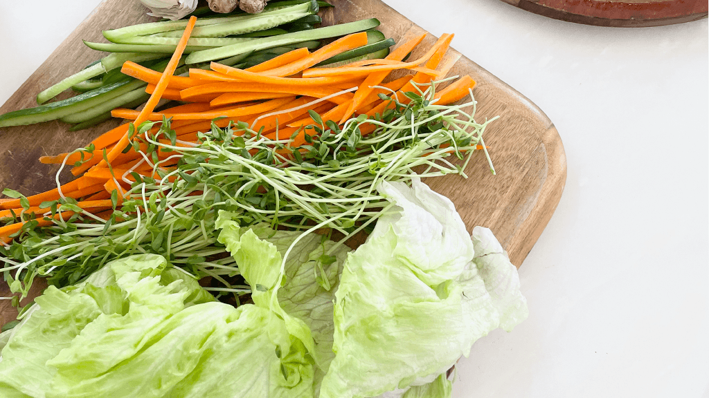 Fresh summer salad roll ingredients