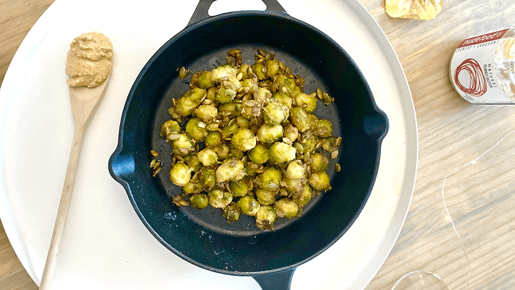 Roasted brussel sprouts with maple peanut butter sauce thanksgiving dinner recipe
