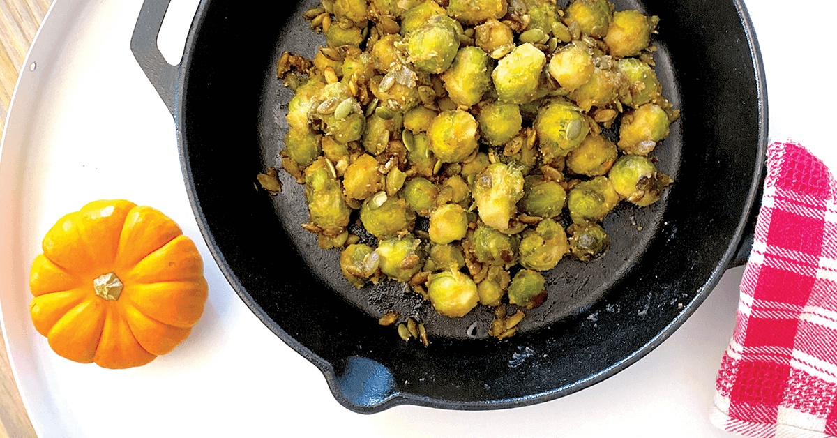 Brussel sprouts in cast iron pan
