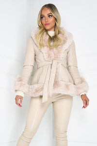 short faux fur jacket cream