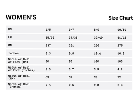 Alegria's Size Chart For European And US Mens And Womens Sizes