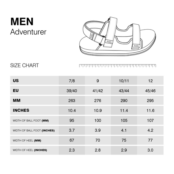 Mens Adventure Sandals Size Chart