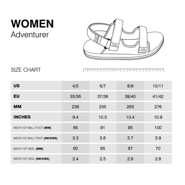 Womens Adventure Sandal Size Chart