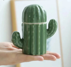 Ceramic Cactus Toothpick Holder | Green Jar with Lid - 1 Set - Beautiful Chopsticks