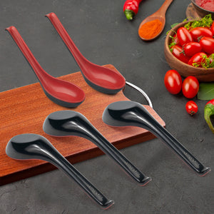Traditional Black and Red Chinese Asian Soup Spoons for Miso Soup | 5 Pcs - Beautiful Chopsticks - Miso Soup Spoon