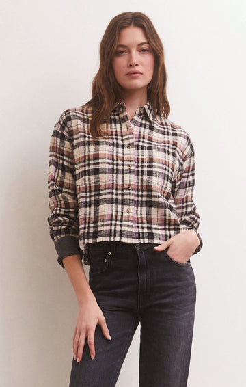 TopsEthan Cropped Plaid Top Black