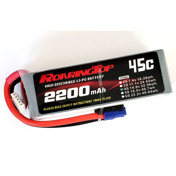 Roaring Top 2200mAh 4s (14.8v) 45C Lipo Battery (EC3)