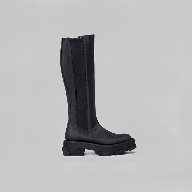 both - GAO PLATFORM KNEE BOOTS-BLACK