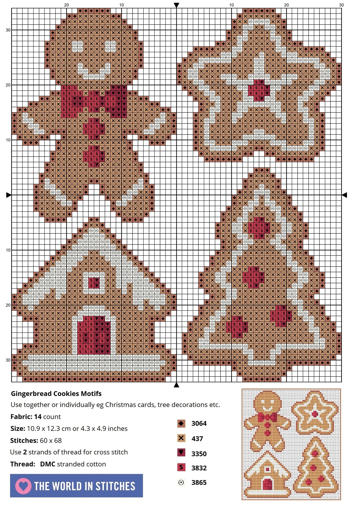 A cross stitch chart of cute Christmas biscuits