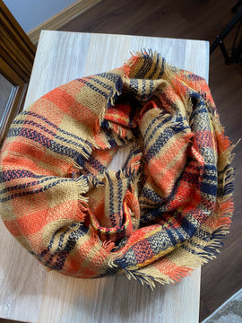 Orange Plaid Infinity Scarf