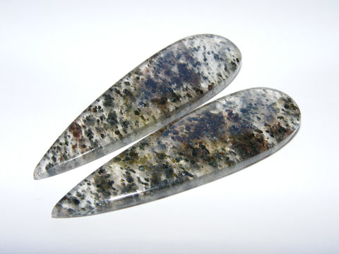 Chlorite Quartz Long Pear Cabs - Matching Pair