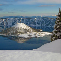 Landscape of frozen mountain and water