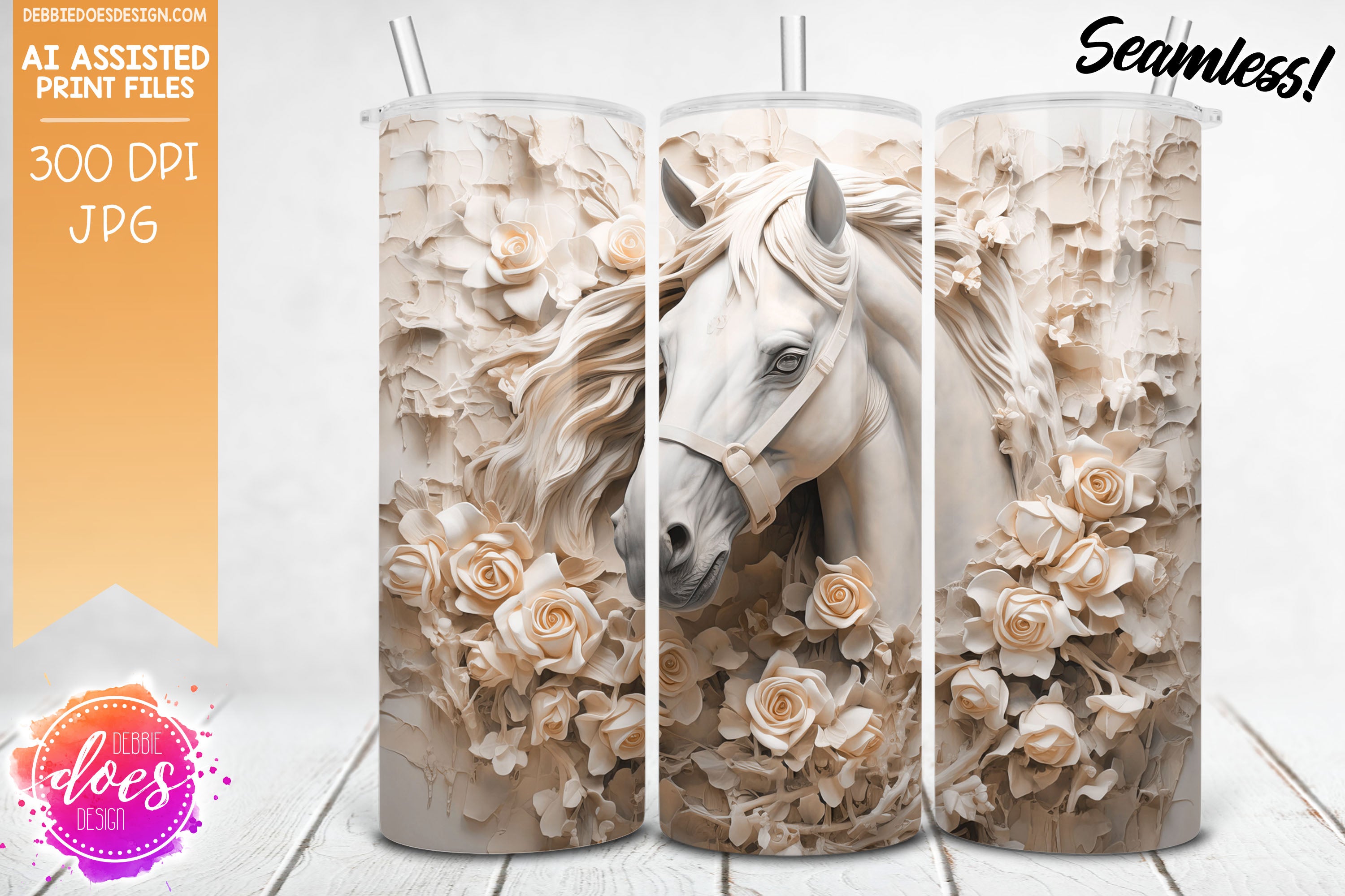 3D Clay Horse with Flowers 1 - Seamless 3D Tumbler - Printable/Sublima ...