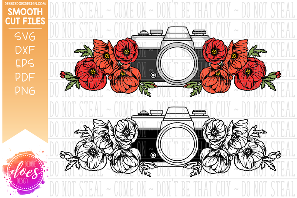 Camera with Flowers Arrangement 1 - Includes 2 Versions! - SVG Files