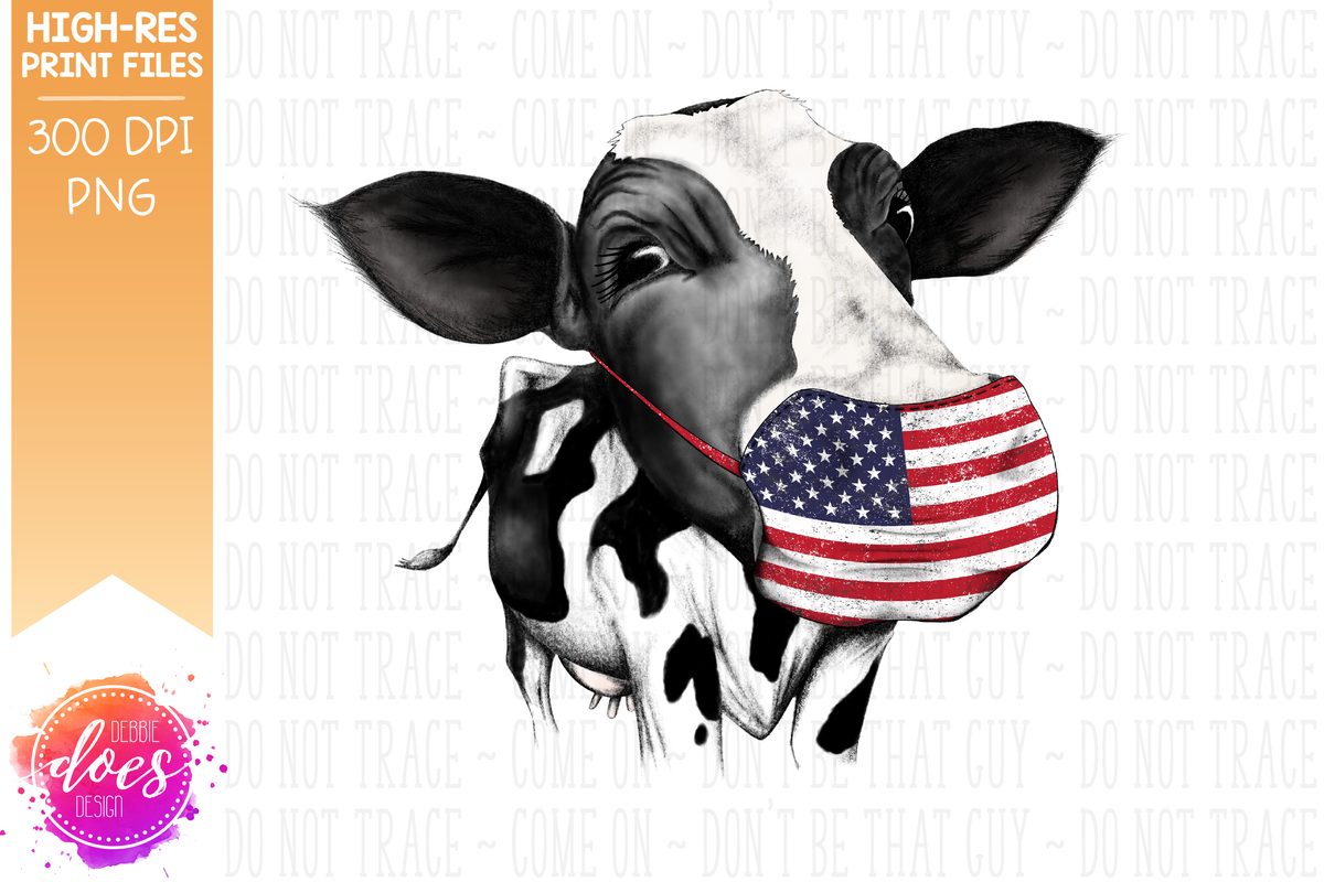 dairy cow with mask usa hand drawn cow sublimation