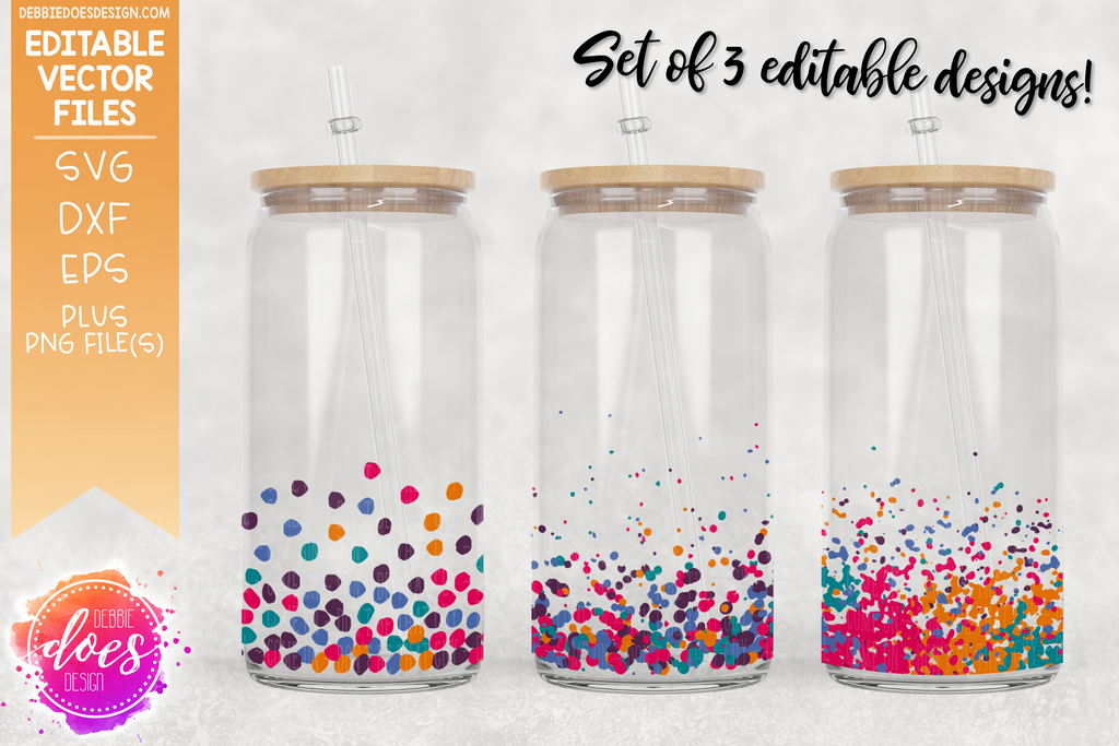 Dot Ombre Print Glass Can Tumbler Designs Set of 3