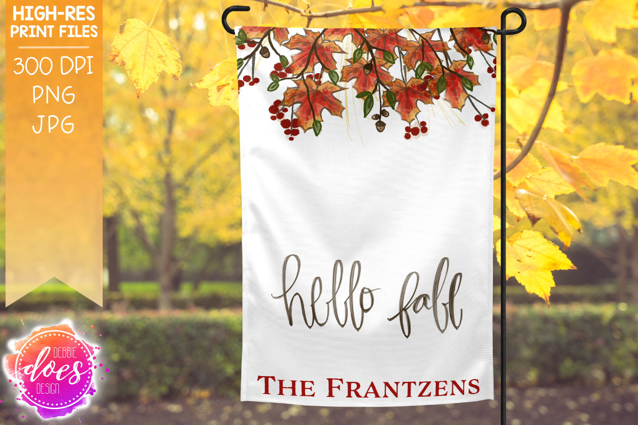 Download Hello Fall Leaves Painting Print Sublimation Printable Design Debbie Does Design