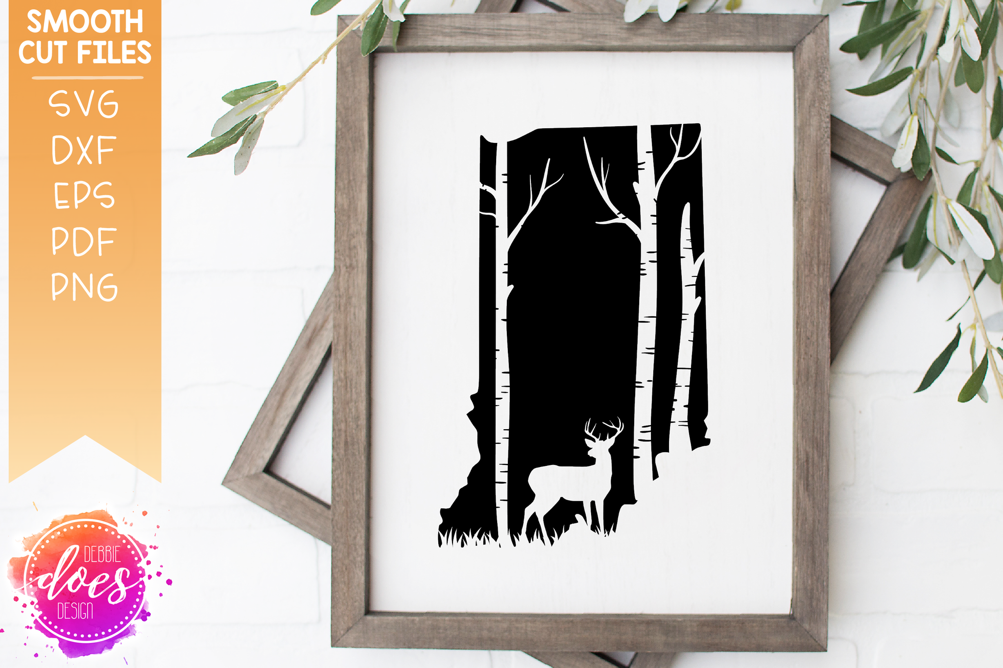 Download Indiana Deer & Trees Silhouette - SVG File - Debbie Does ...