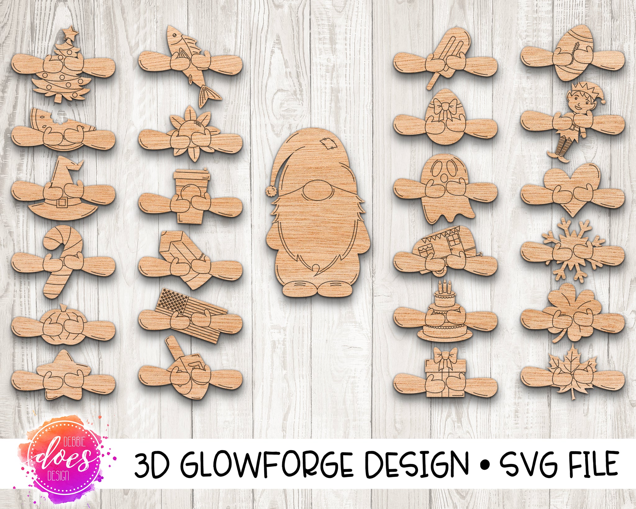 Download Interchangeable Gnome With 24 Attachments Glowforge Design Debbie Does Design