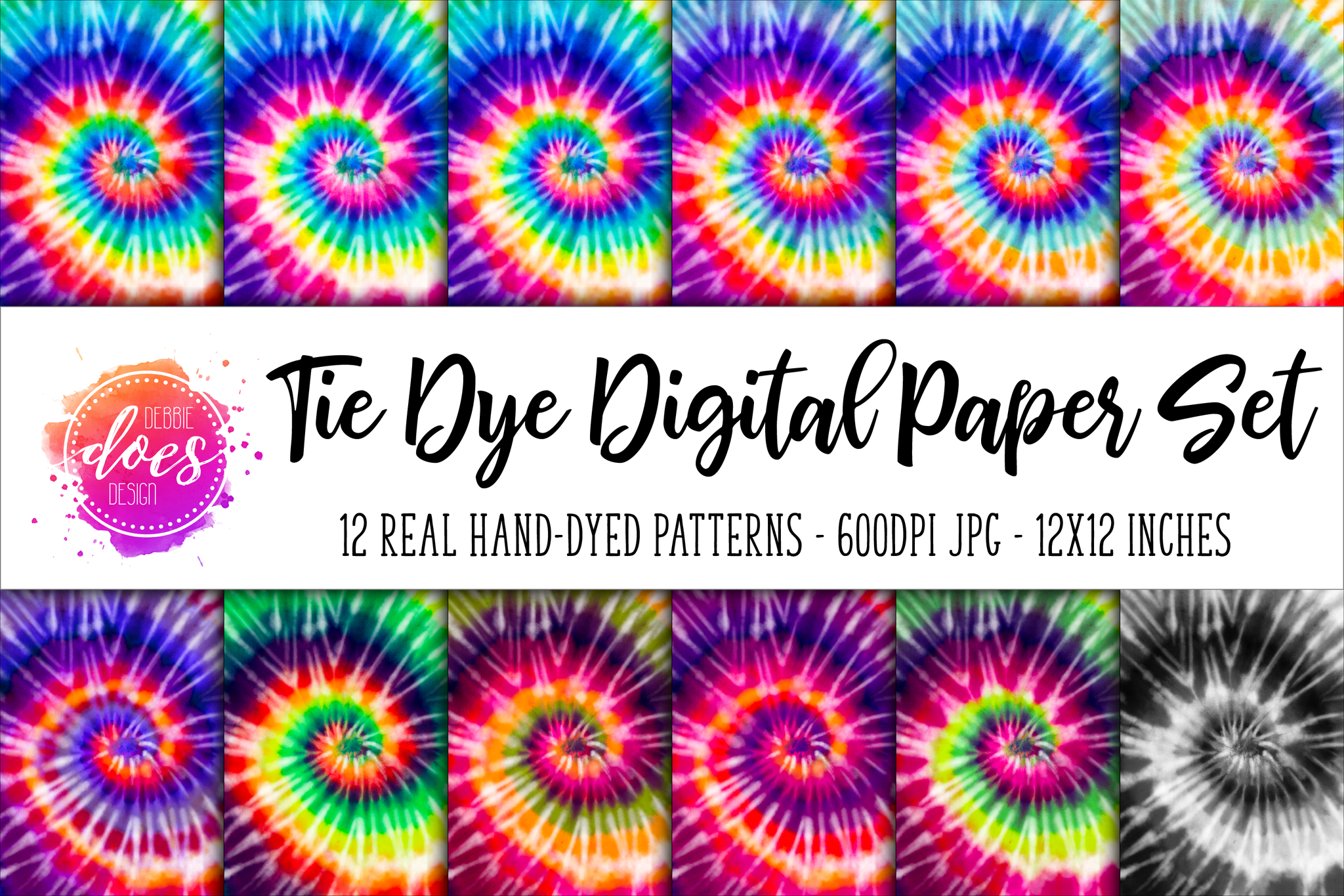 Download Real Tie Dye Digital Paper Texture Set Rainbow Spiral Set 2 Desig Debbie Does Design