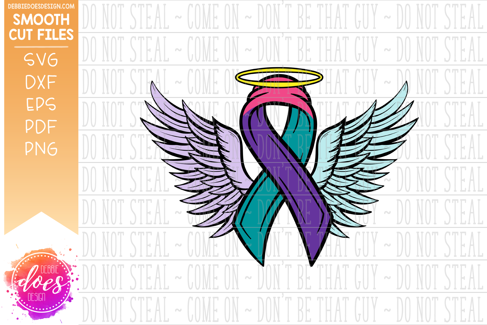 Awareness Ribbon Wings with Halo - 3 Color - SVG File– Debbie Does Design