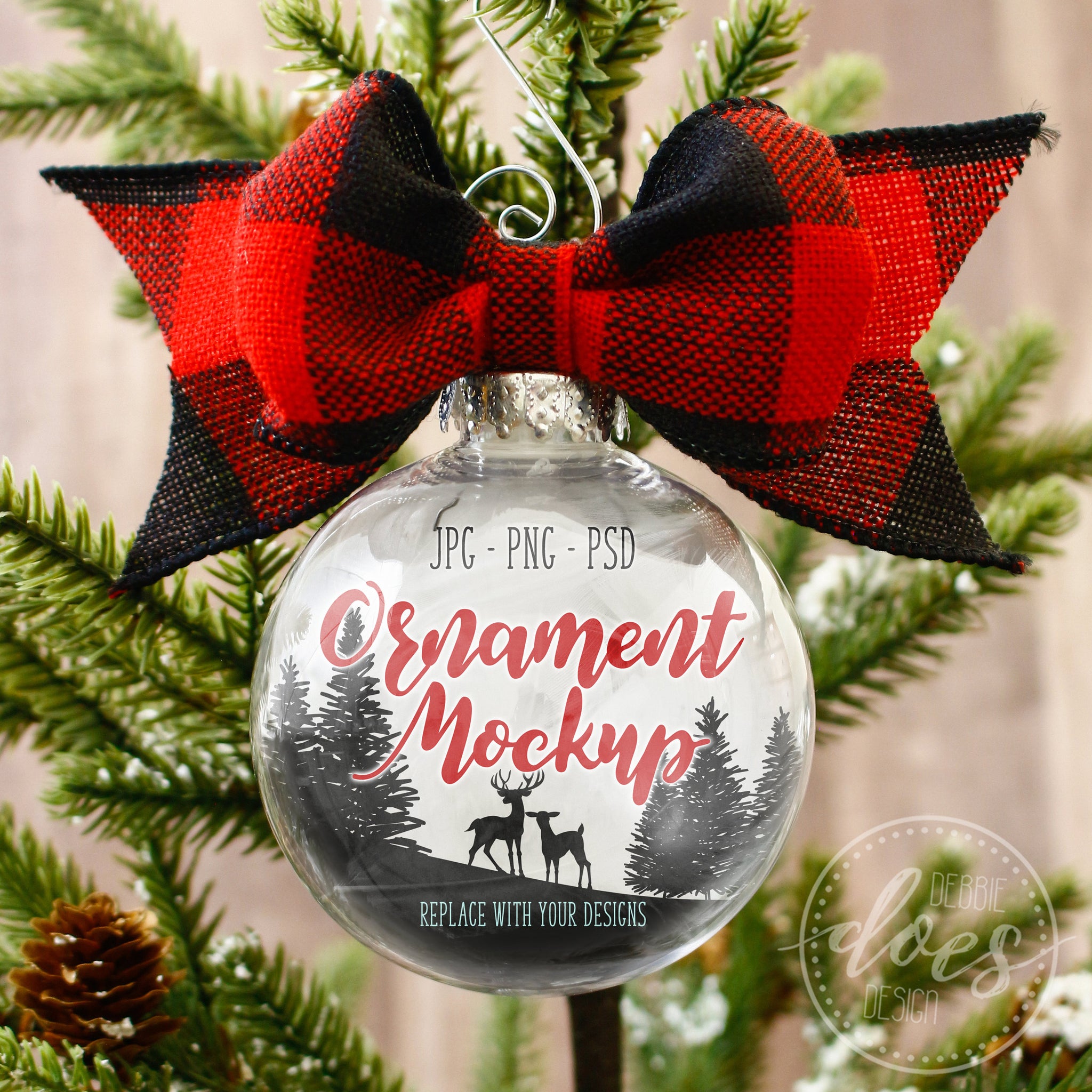 Download Transparent Ornament Mockup With Buffalo Plaid Bow Debbie Does Design