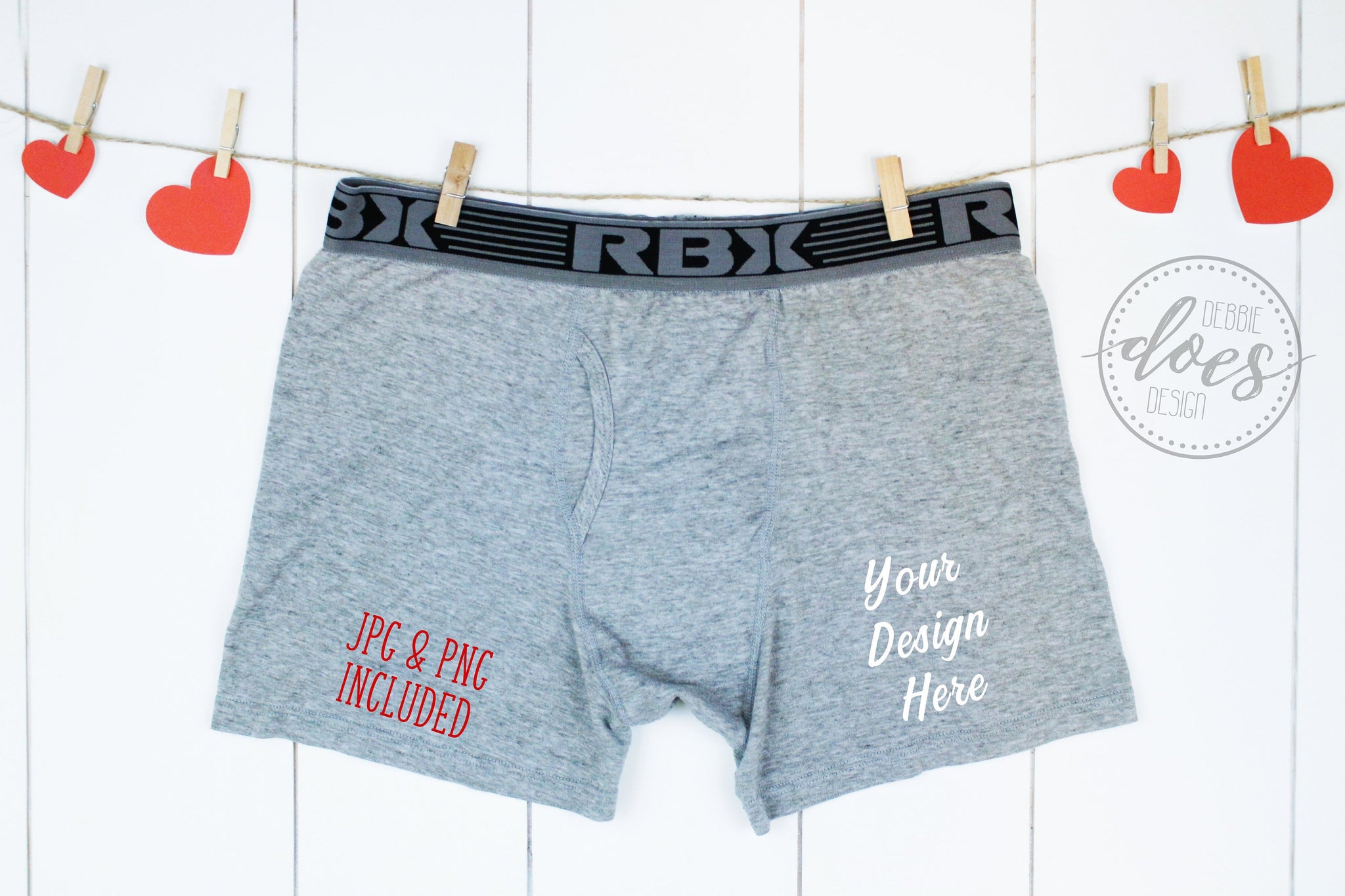 Download Grey Boxer Briefs Mockup on Clothesline with Hearts ...