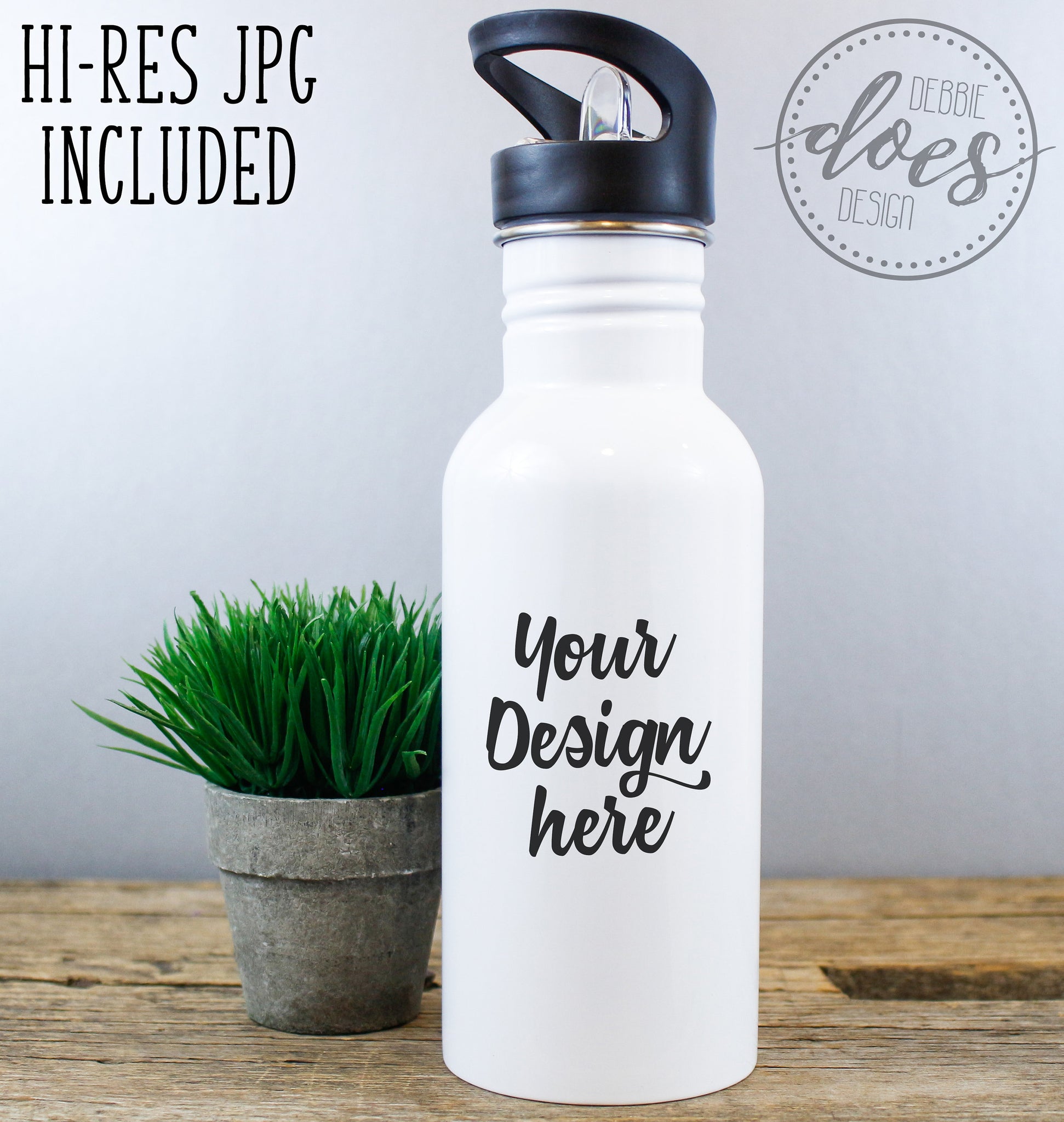 Download White Sublimation Water Bottle with Straw Mockup 2 - Debbie Does Design