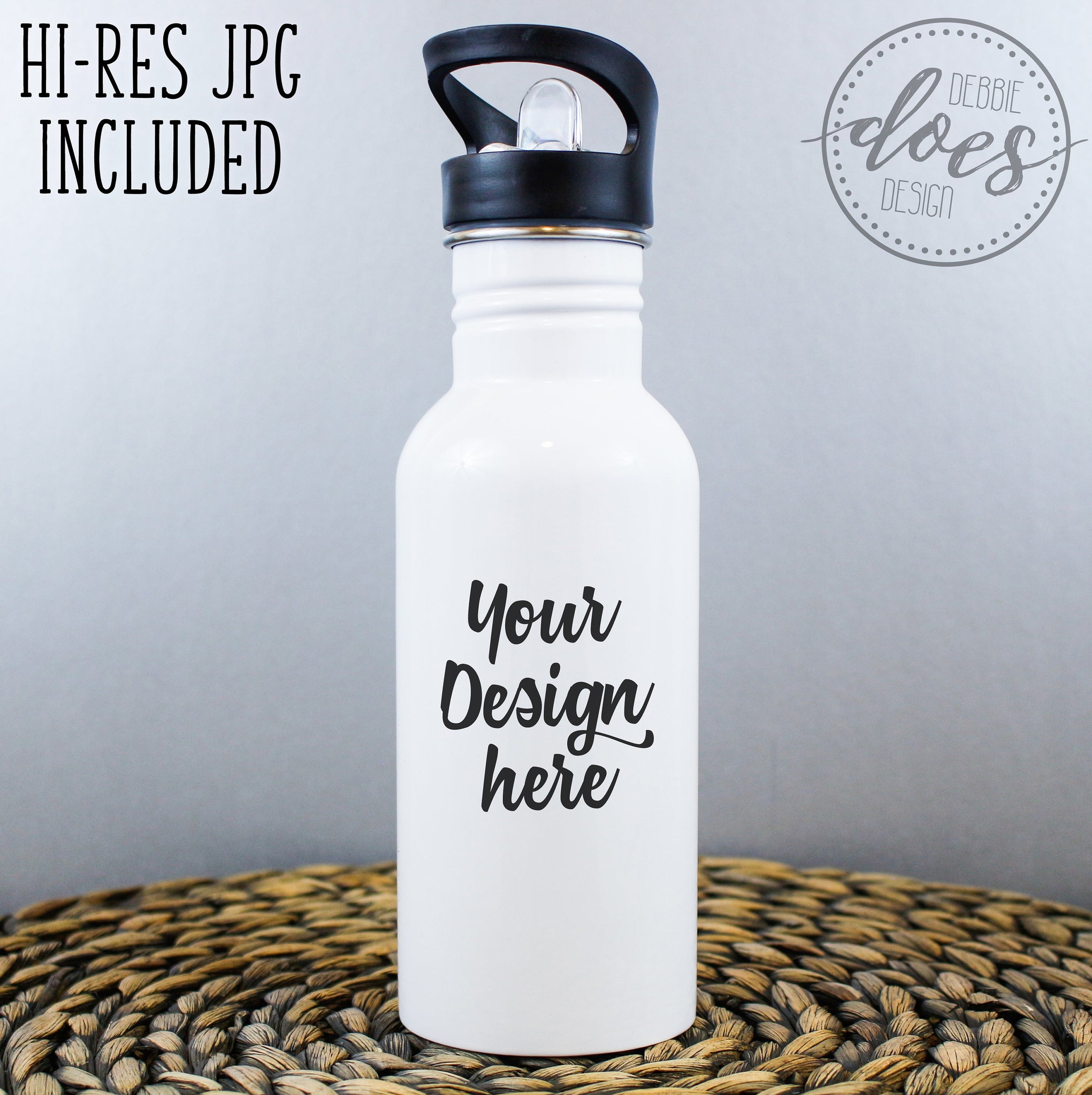 Download White Sublimation Water Bottle with Straw Mockup 4 ...