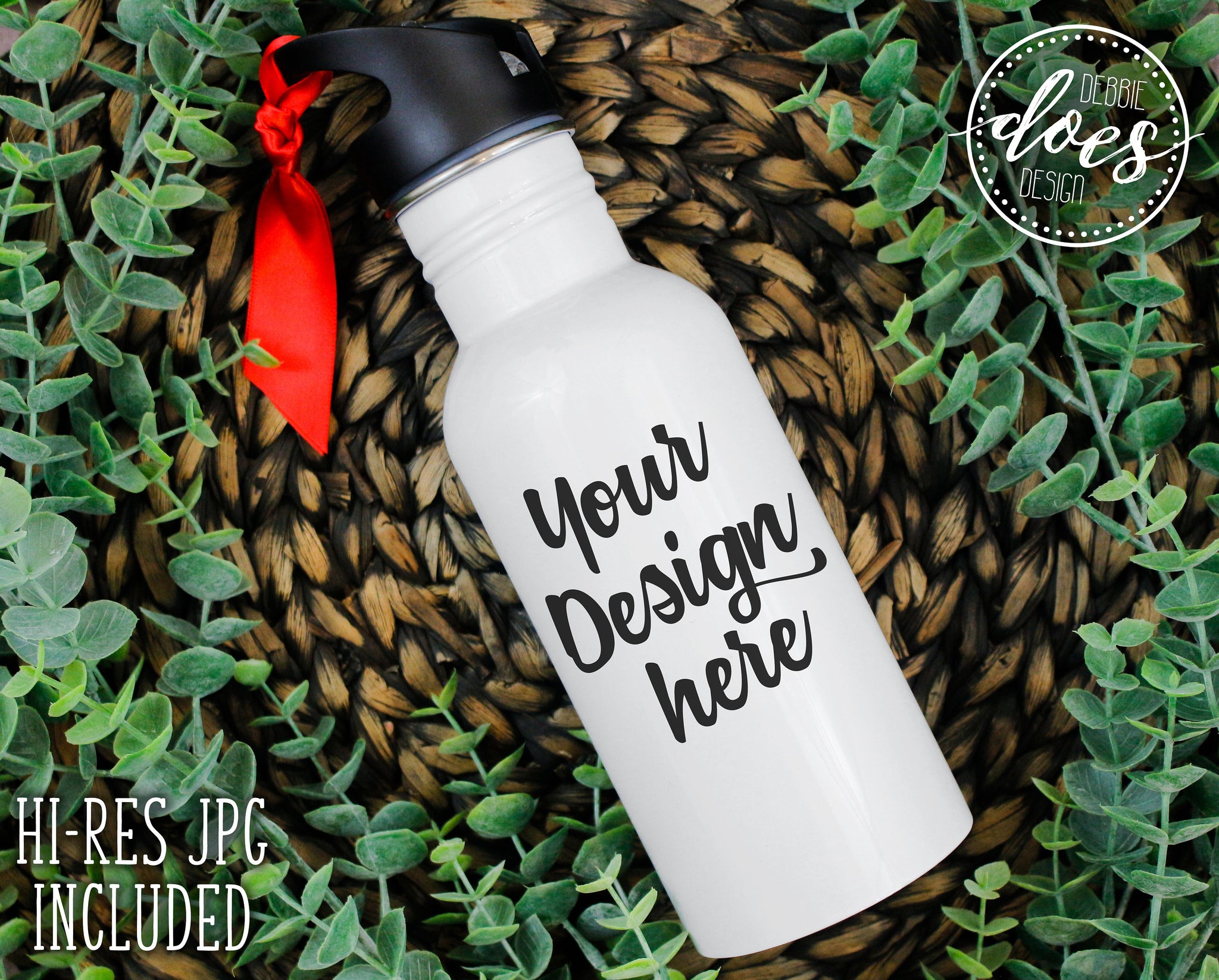 Download White Sublimation Water Bottle with Straw Mockup 9 ...