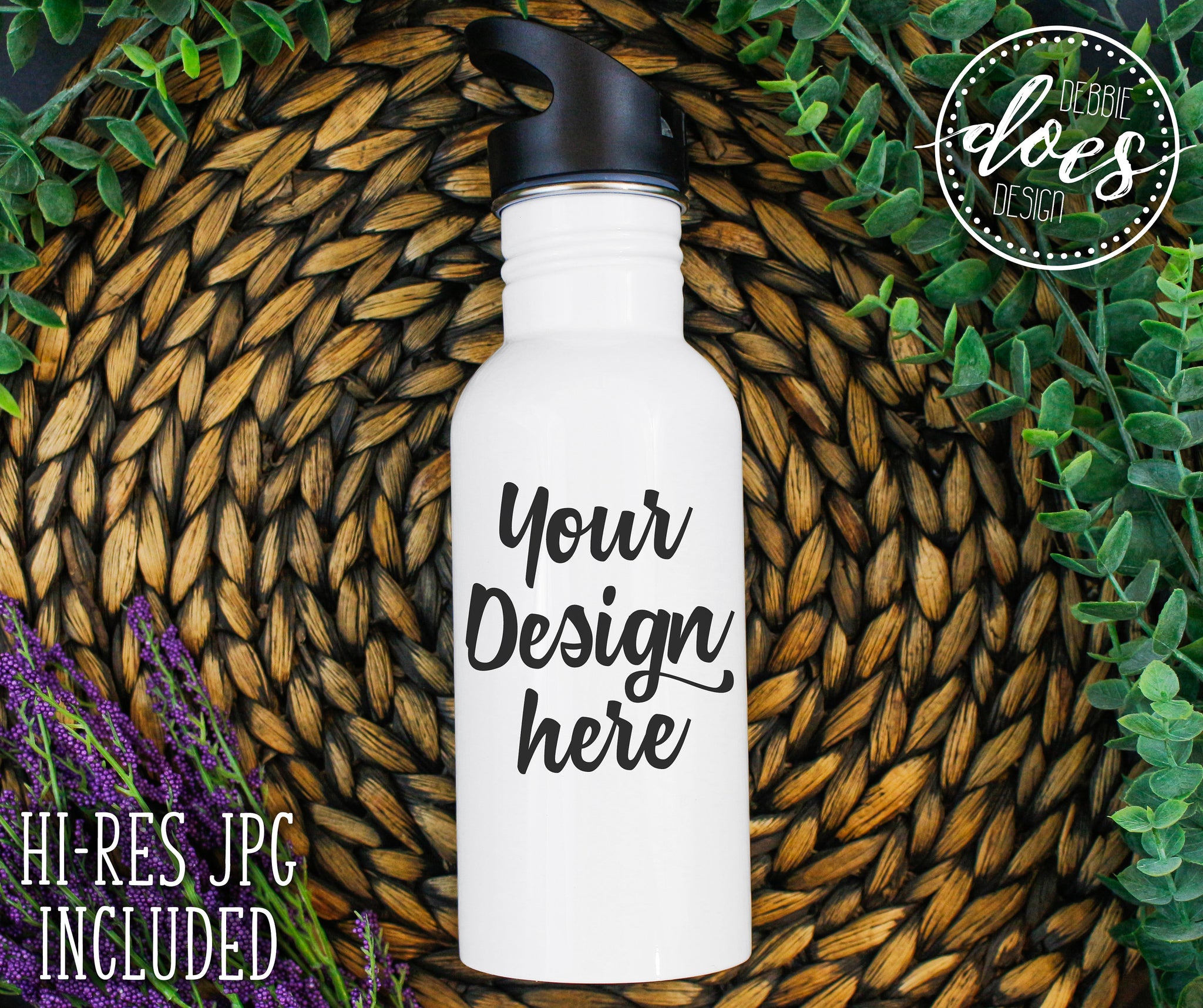 Download White Sublimation Water Bottle with Straw Mockup 15 ...