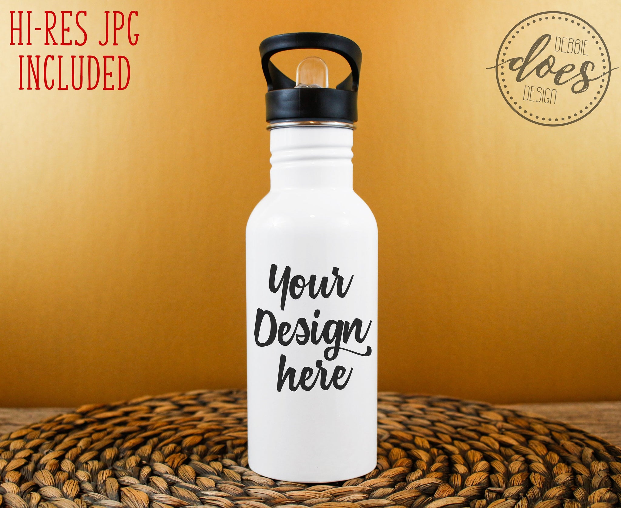Download White Sublimation Water Bottle with Straw Mockup 21 - Debbie Does Design