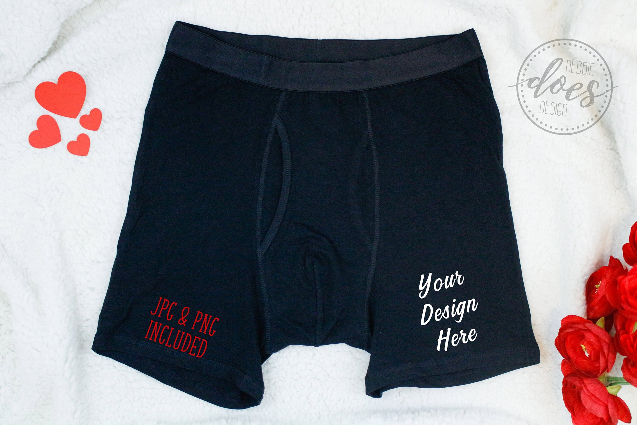 Black Boxer Briefs Mockup on Fur - Debbie Does Design