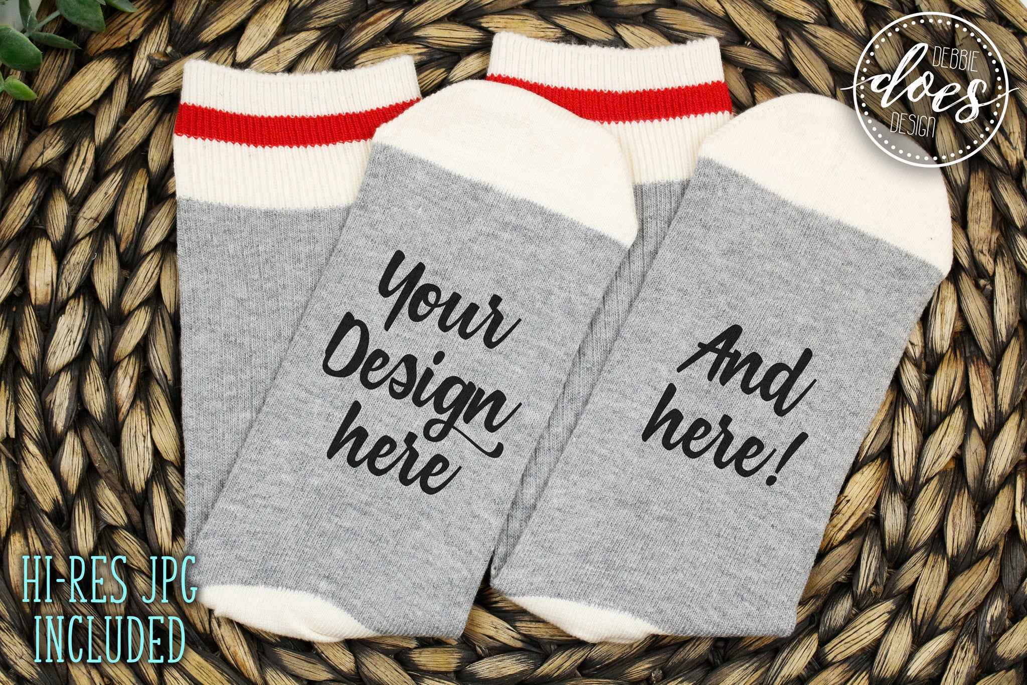 Download Grey Talking Socks on Brown Mockup | Grey Wool Socks Mock-Up - Debbie Does Design