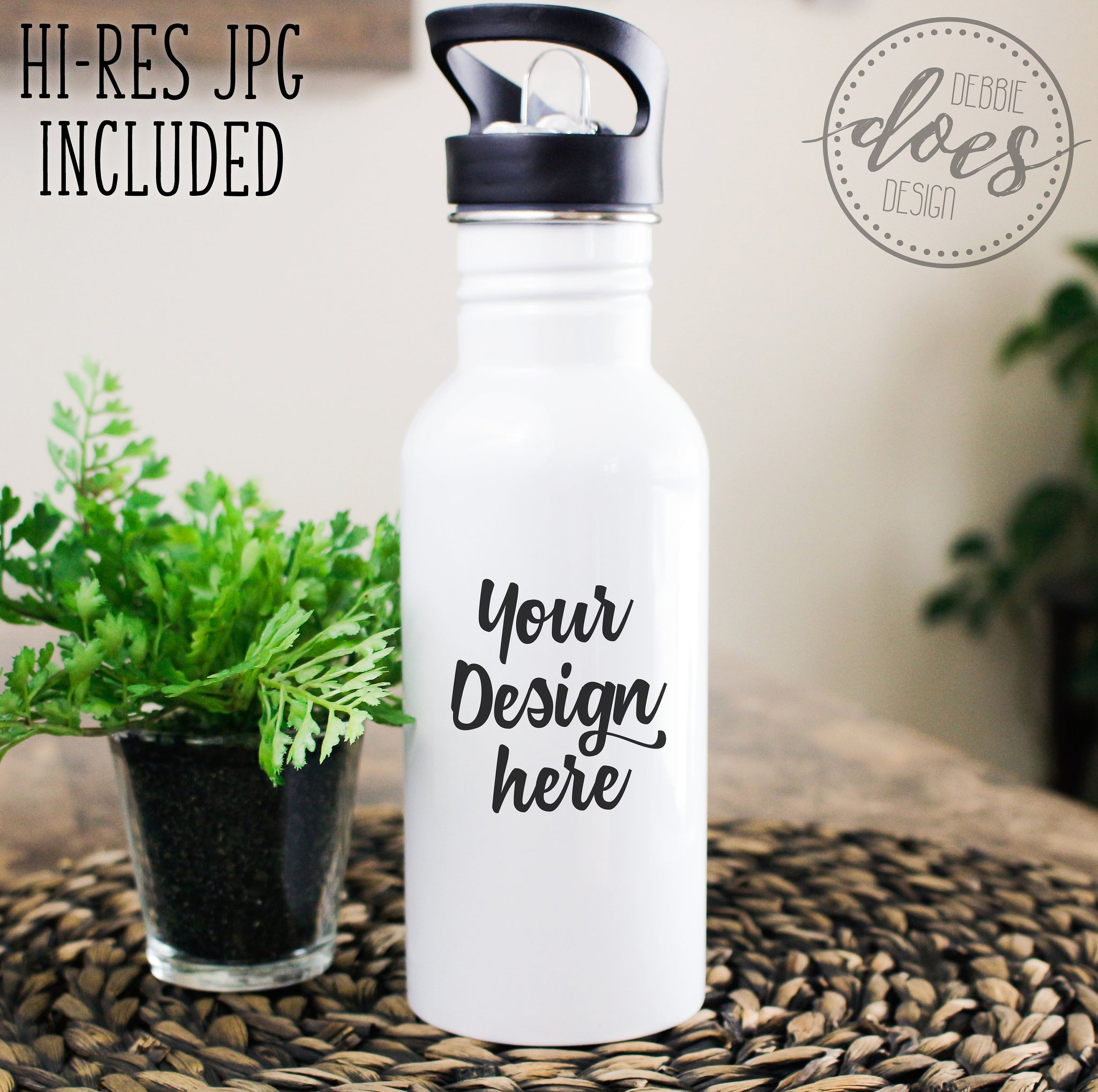 Download White Sublimation Water Bottle with Straw Mockup 1 ...