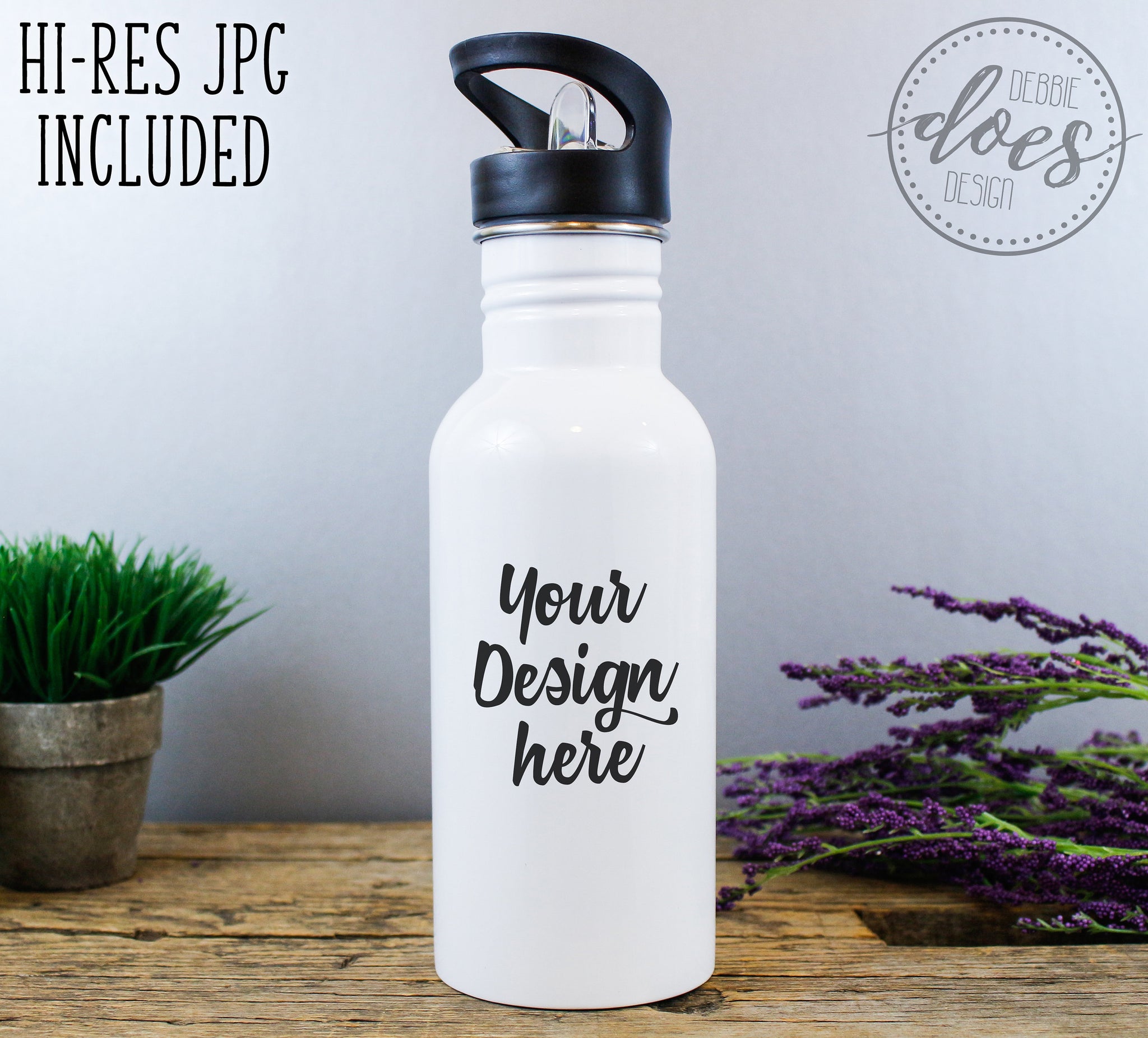 Download White Sublimation Water Bottle with Straw Mockup 3 ...