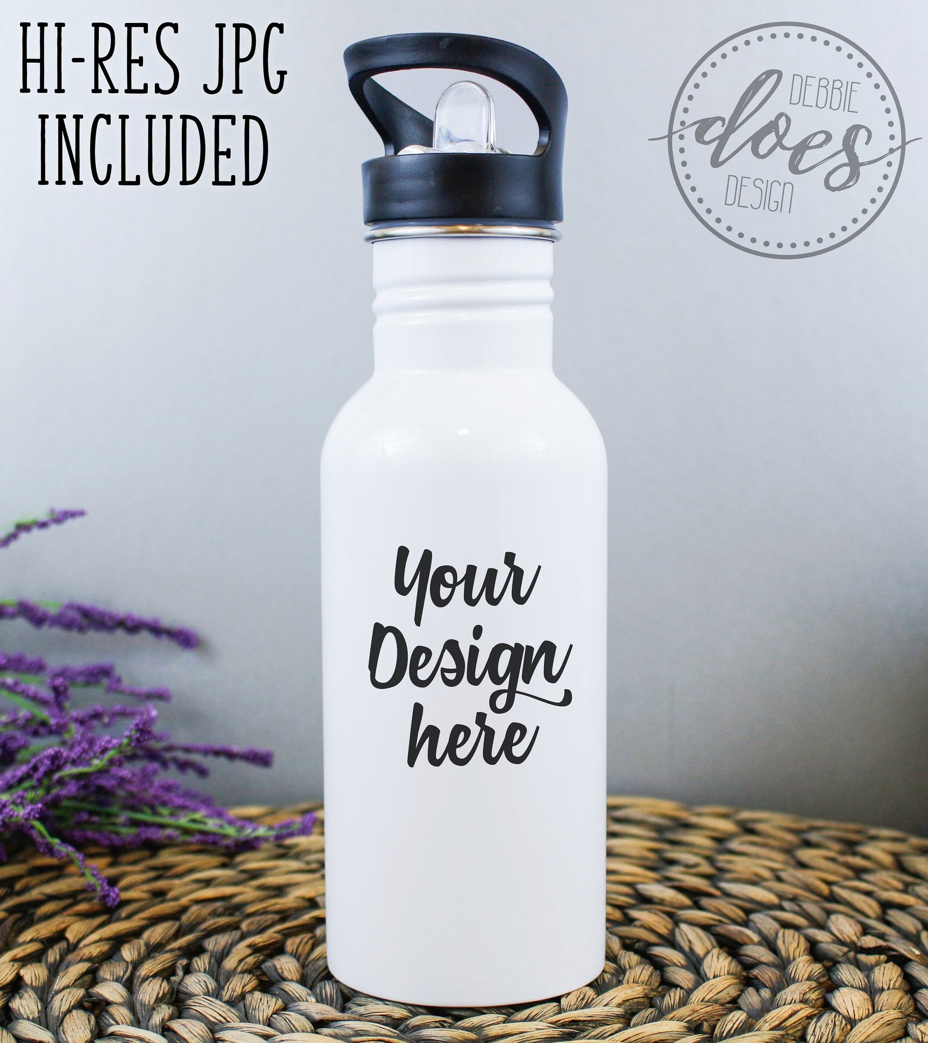 Download White Sublimation Water Bottle With Straw Mockup 5 Debbie Does Design