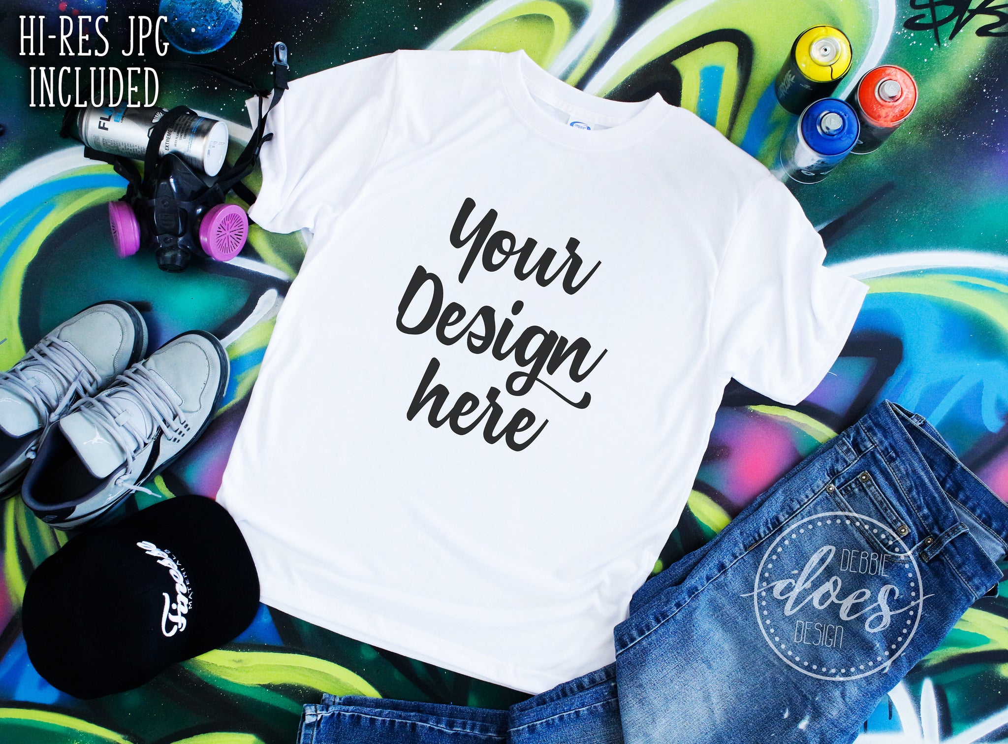 Download Graffiti Tee Shirt with Jeans Mockup | White Tee Mock-Up ...