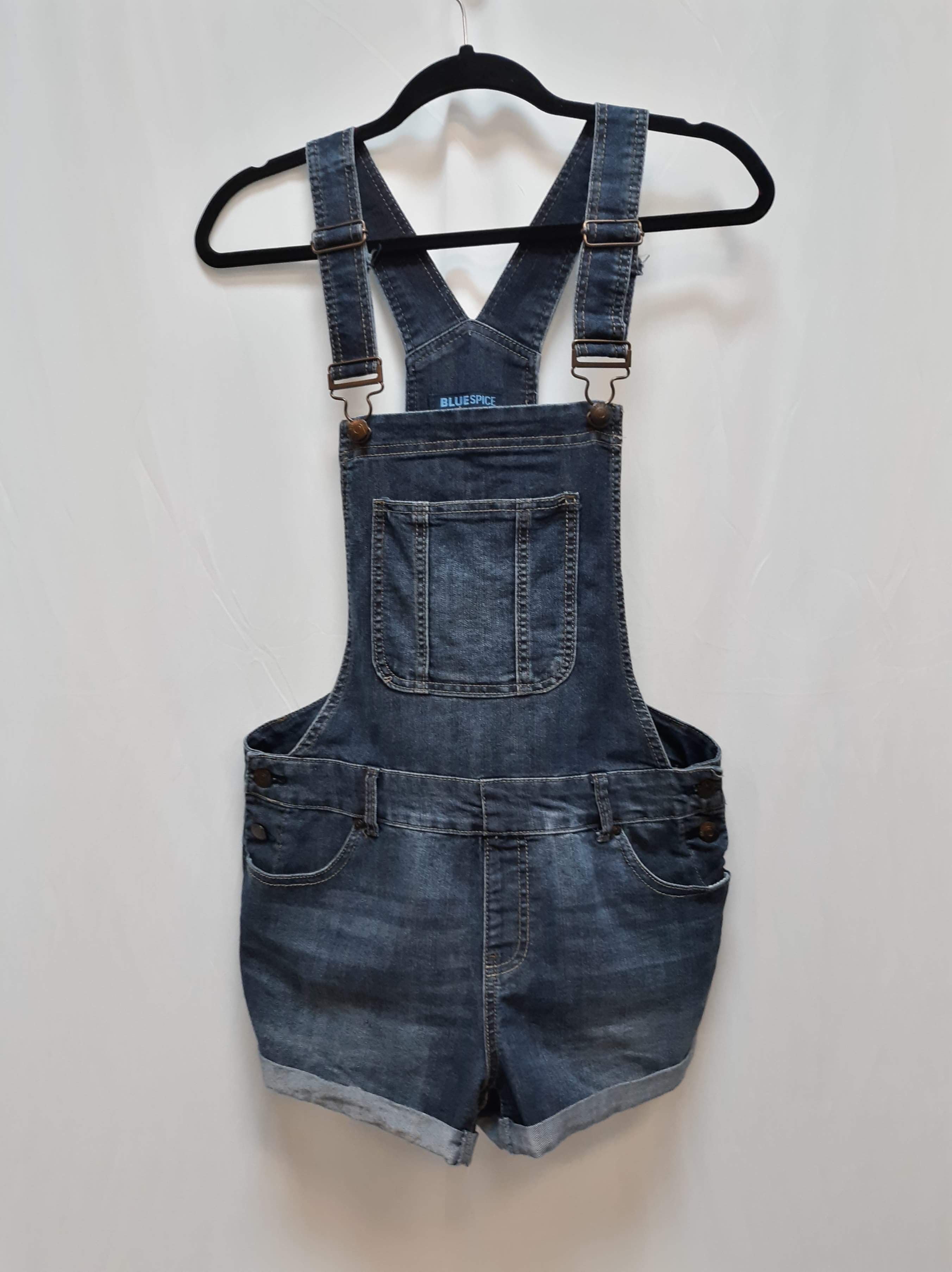 blue spice overalls dress