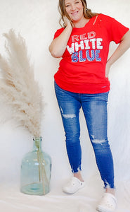 Red, White, & Blue Distressed Tee