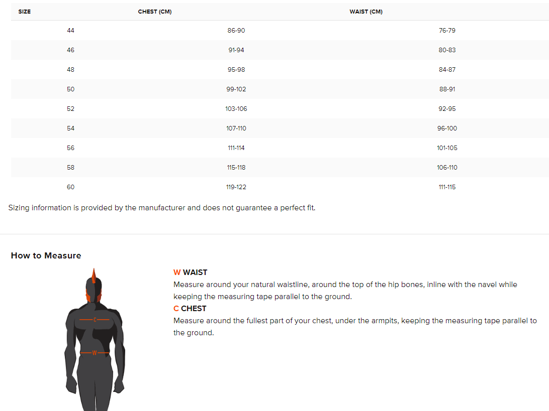 Revit Jacket Size Chart