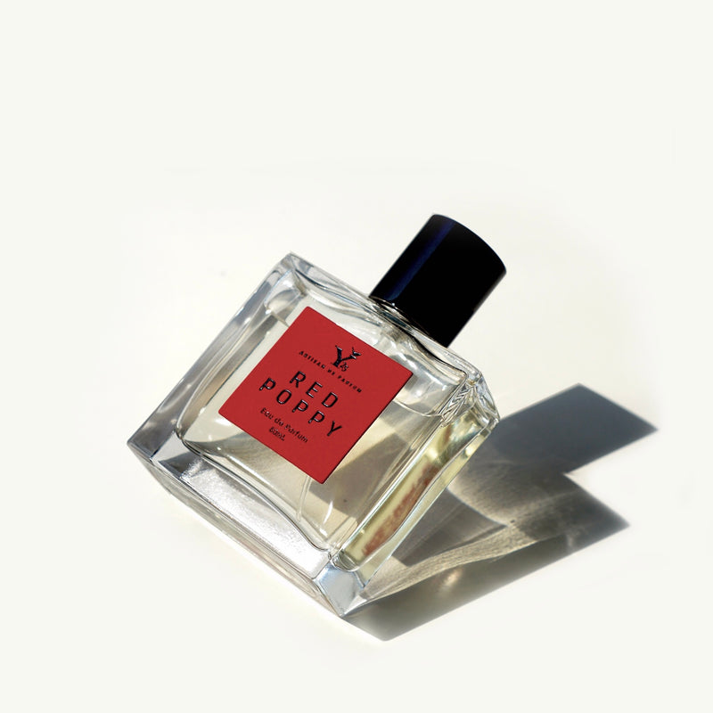 perfume with poppy on bottle