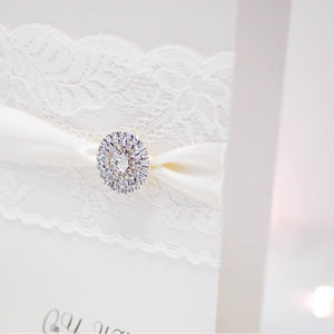 Ivory Lace & Crystal Personalised Wedding Card - theluxeco.co.uk