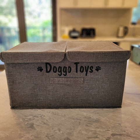 personalised dog storage box with velcro lids dogapproved.co